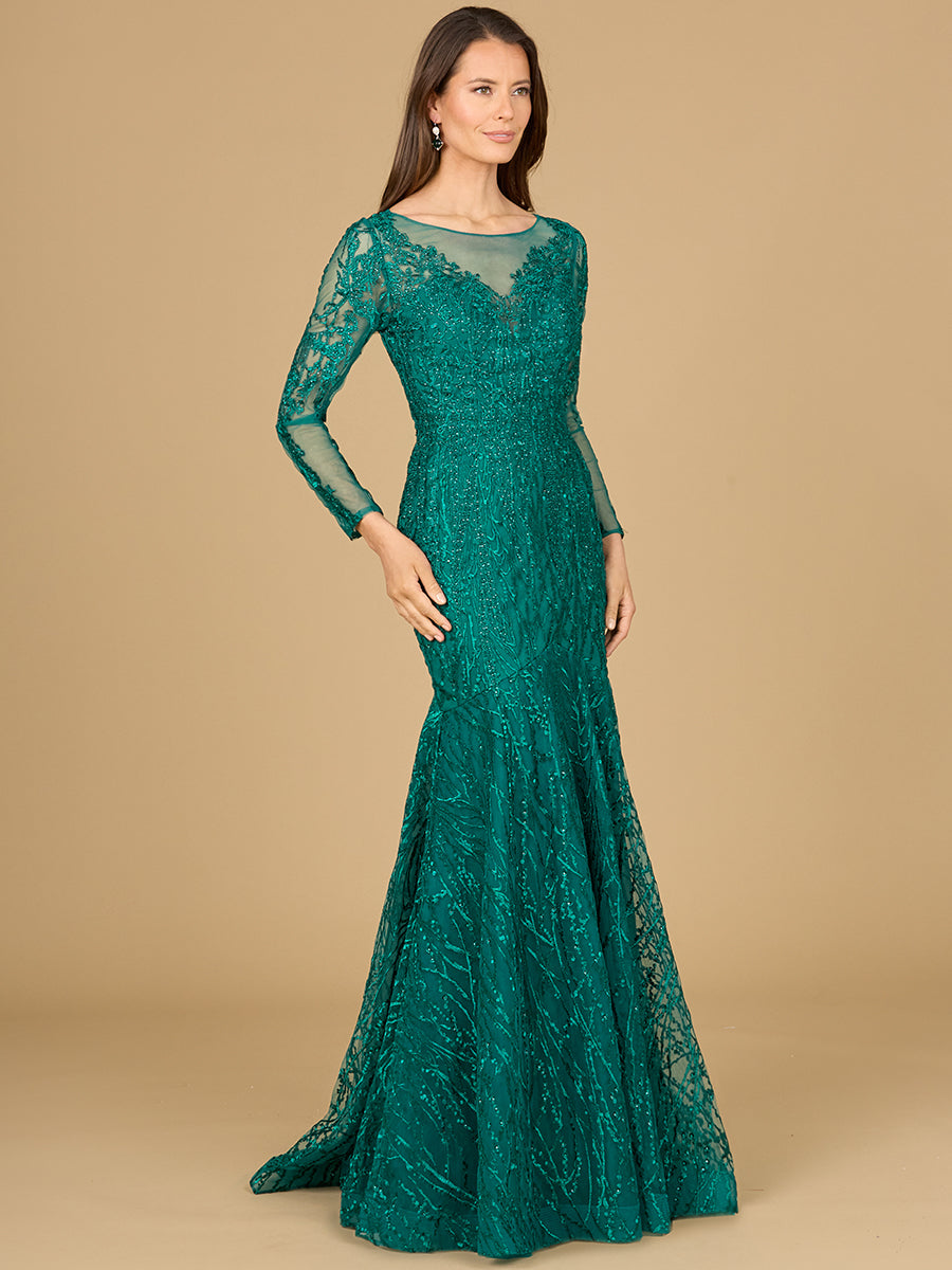 Formal Dresses Mermaid Long Sleeve Formal Lace Evening Dress Green