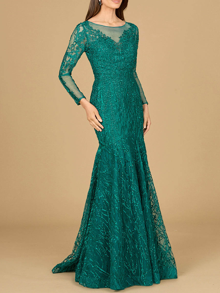 Formal Dresses Mermaid Long Sleeve Formal Lace Evening Dress Green