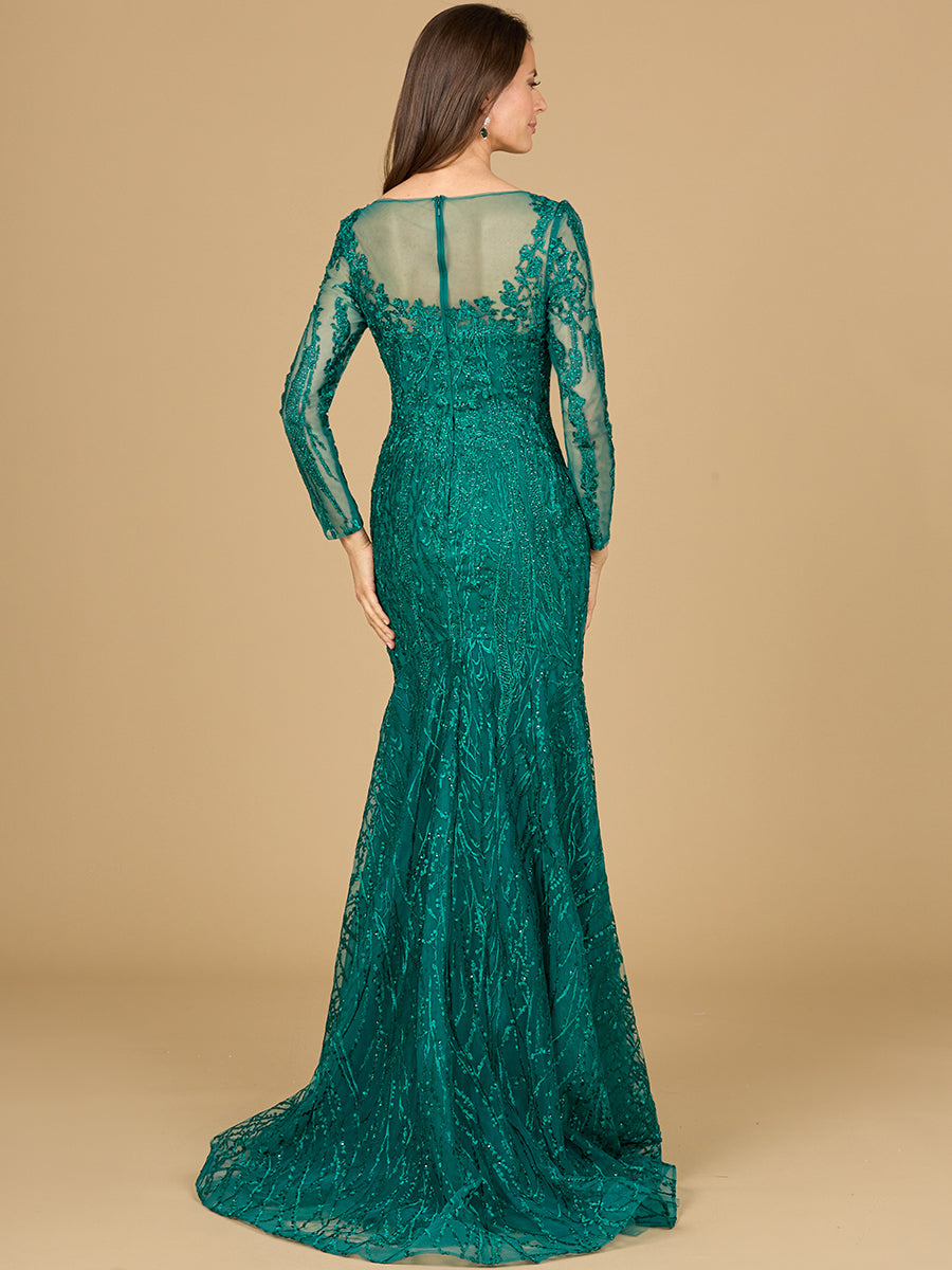 Formal Dresses Mermaid Long Sleeve Formal Lace Evening Dress Green
