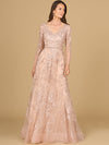 Formal Dresses Long Sleeve Formal Lace A Line Evening Dress Blush