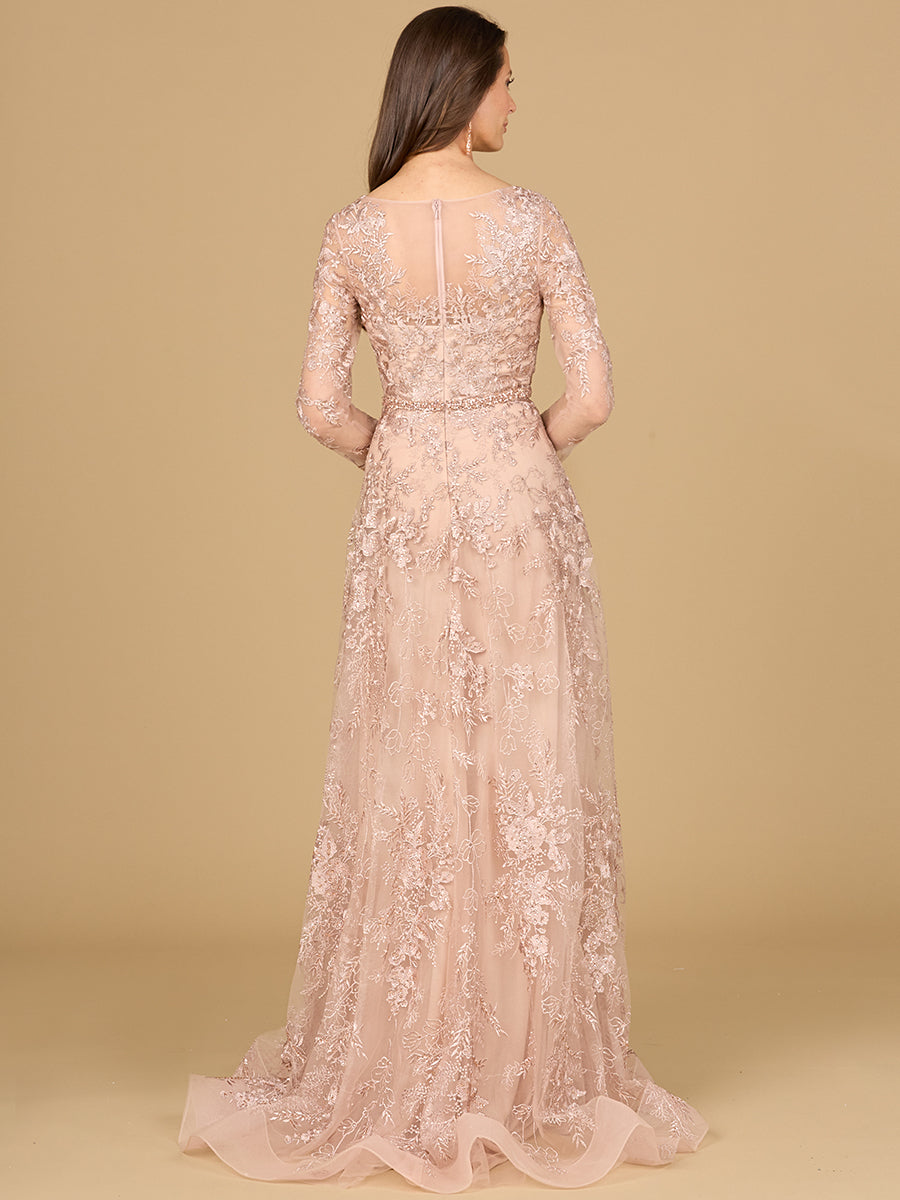 Formal Dresses Long Sleeve Formal Lace A Line Evening Dress Blush