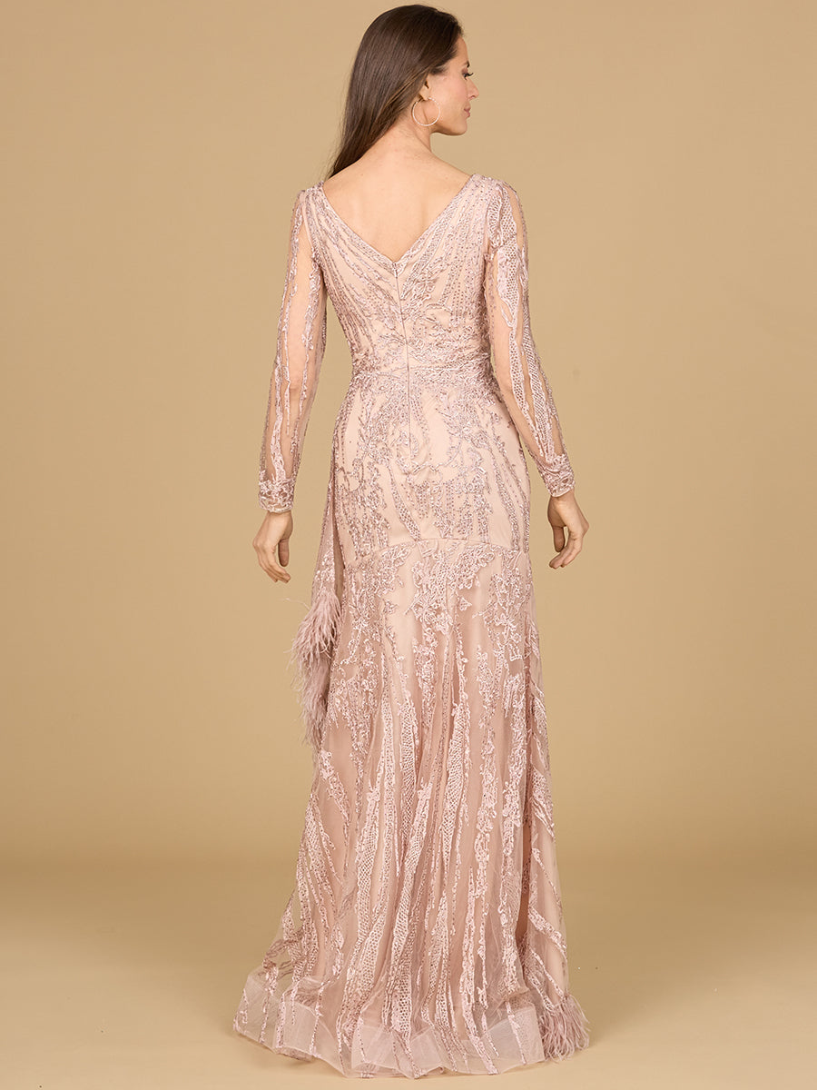 Formal Dresses A Line Long Sleeve Formal Beaded Evening Dress Blush