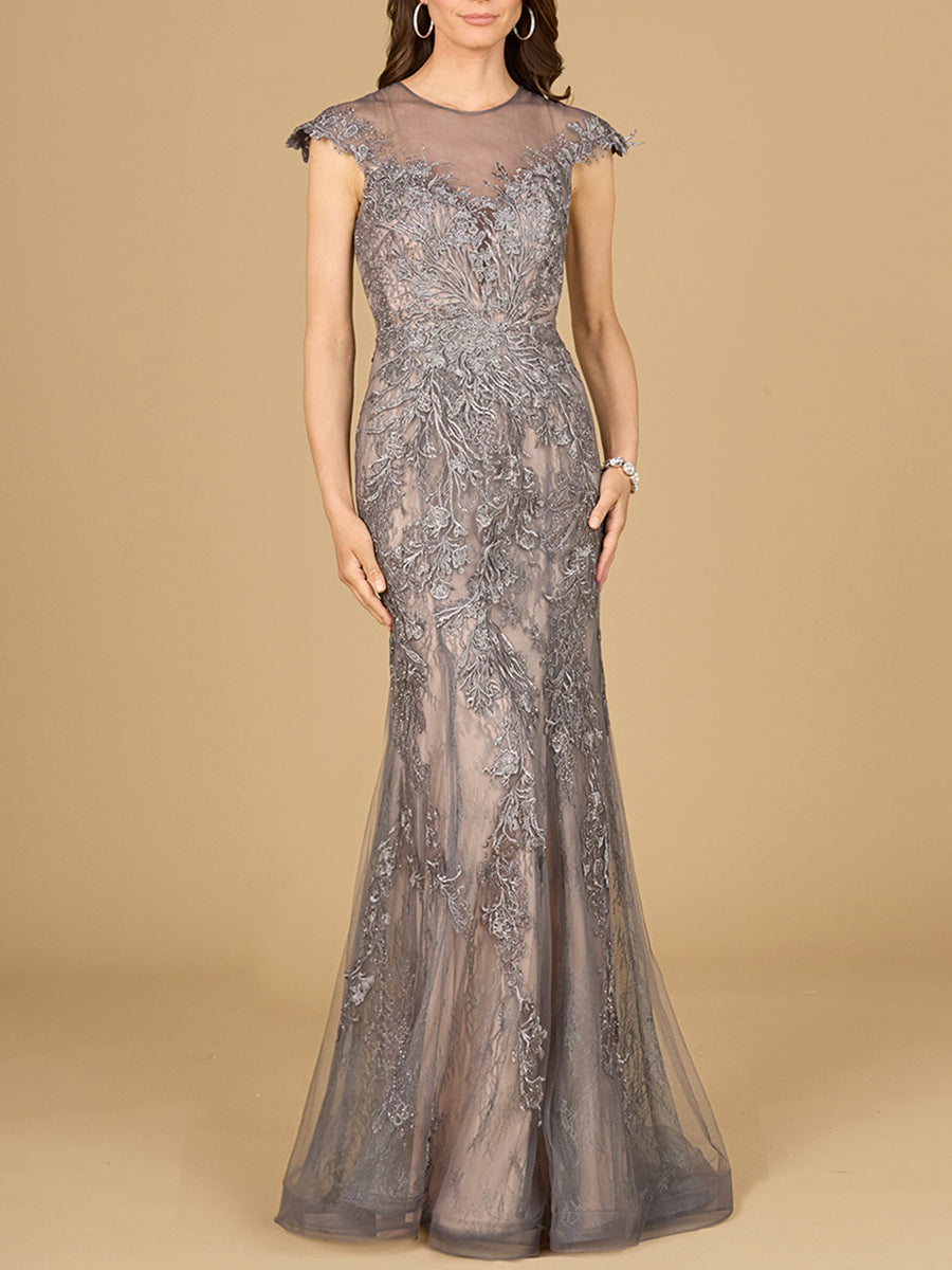 Formal Dresses Long Formal Beaded Applique Evening Dress Charcoal