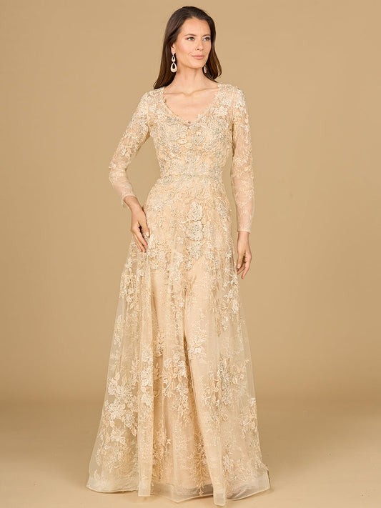Formal Dresses Long Sleeve A Line Formal Lace Dress Champagne