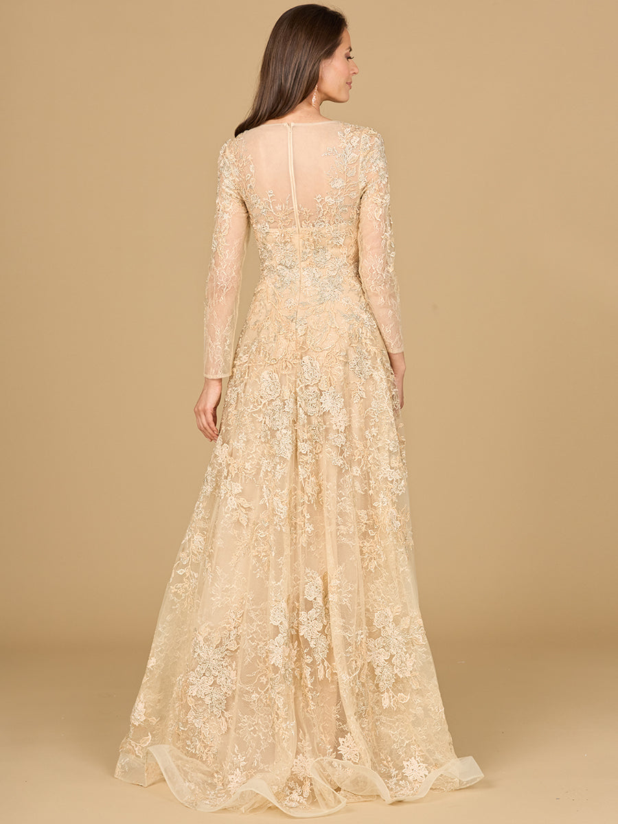 Formal Dresses Long Sleeve A Line Formal Lace Dress Champagne
