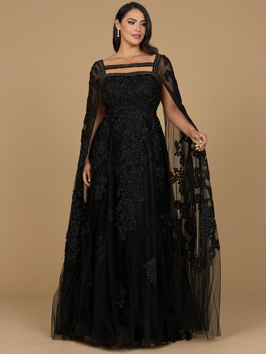 Mother of the Bride Dresses Long Cape Formal Mother of the Bride Lace Dress Black
