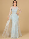 Formal Dresses Beaded Long Sleeve Formal Overskirt Dress Frost