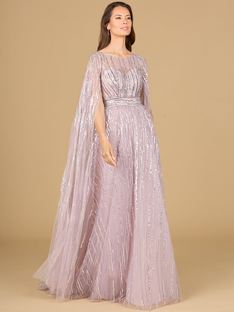 Formal Dresses A Line Long Formal Cape Sleeve Evening Dress Orchid