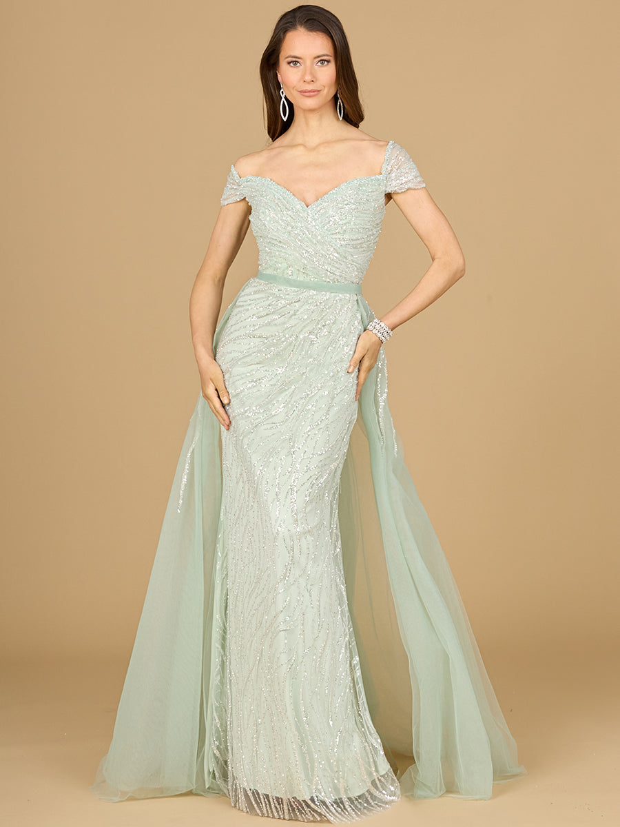 Formal Dresses Beaded Long Formal Overskirt Evening Dress Dusty Sage
