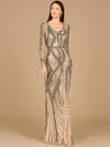 Formal  Dresses Beaded Long Sleeve Formal Evening Dress Nude