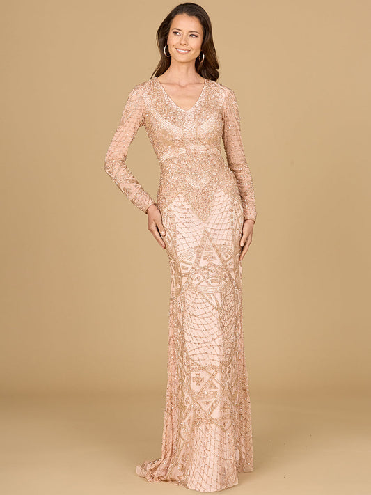 Formal Dresses  Beaded Long Sleeve Evening Formal Dress Rose Gold