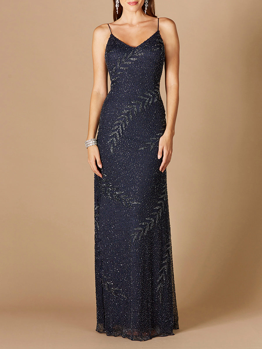 Prom Dresses Beaded Long Formal Evening Prom Dress Navy