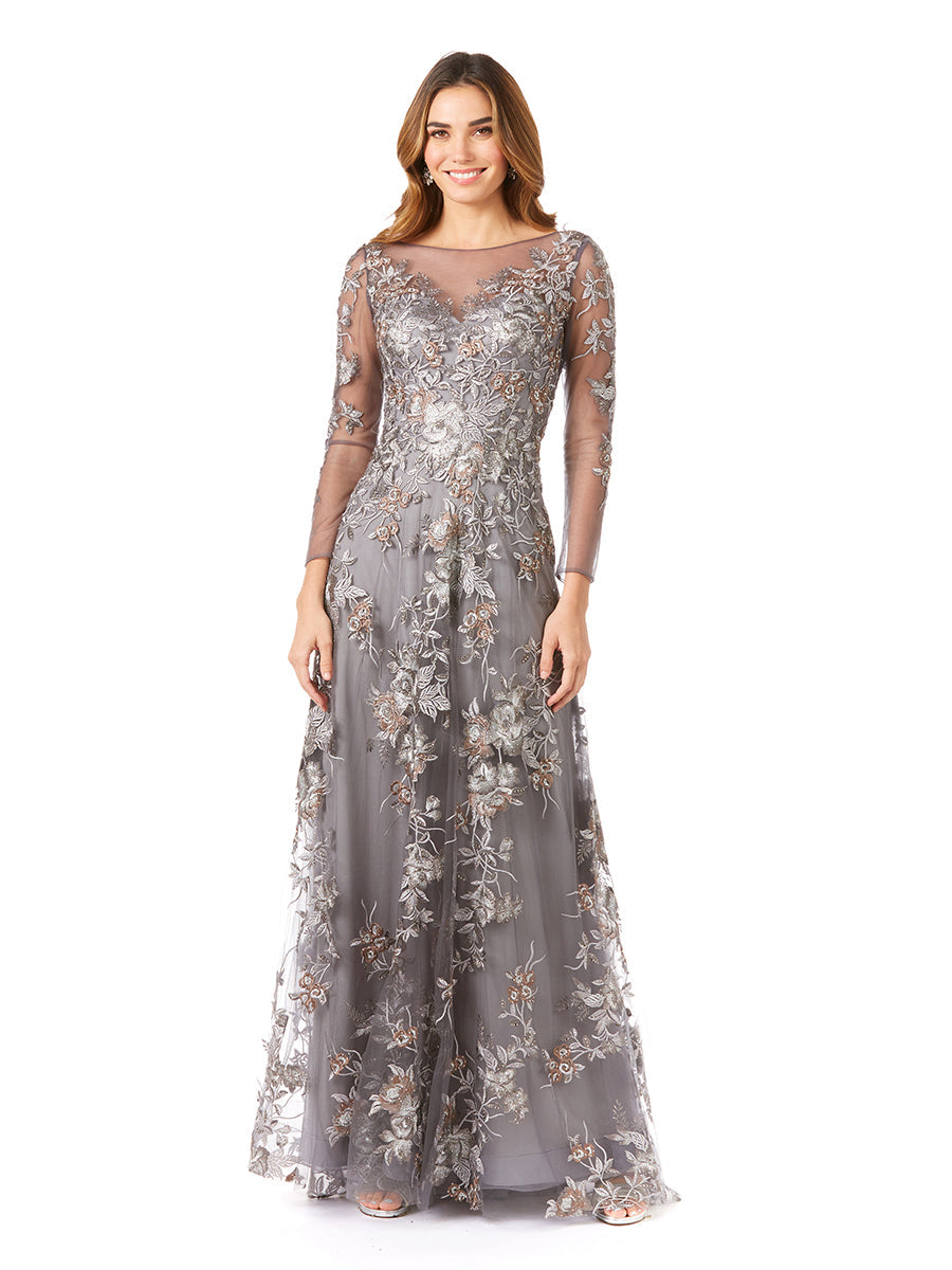 Formal Dresses Long Ball Gown Pattern Lace Evening Dress Grey