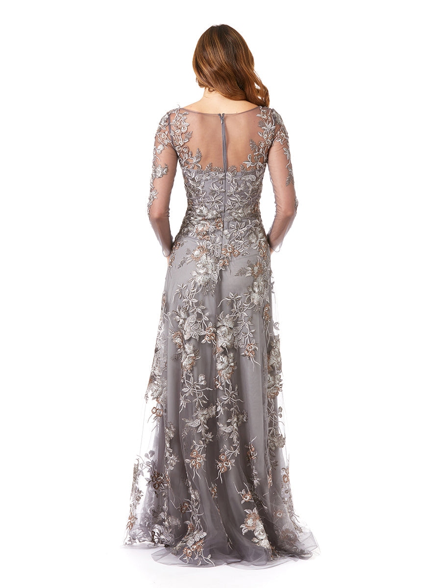 Formal Dresses Long Ball Gown Pattern Lace Evening Dress Grey