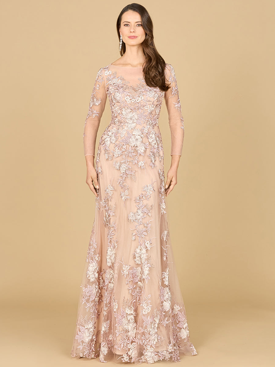 Formal Dresses Long Ball Gown Pattern Lace Evening Dress Blush