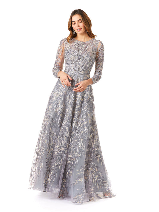 Formal Dresses Beaded Long A Line Formal Lace Evening Dress Steel/Blue