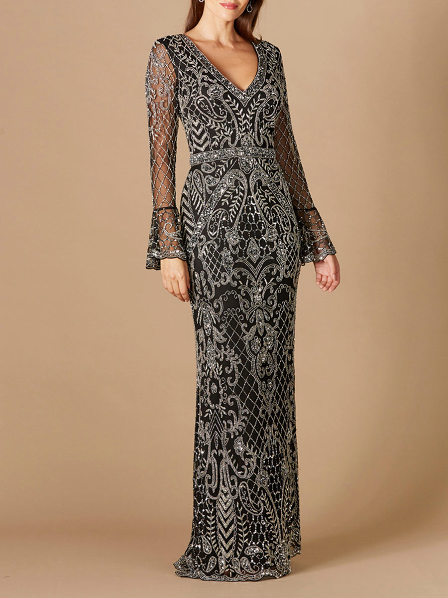 Mother of the Bride Dresses Long Mother of the Bride Beaded Formal Pattern Dress Black/Silver