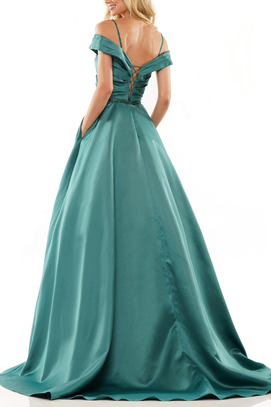 Prom Dresses Long Off Shoulder Pleated Prom Gown DEEP GREEN