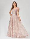 Formal Dresses Long Ball Gown Formal Lace Feather Evening Dress Blush