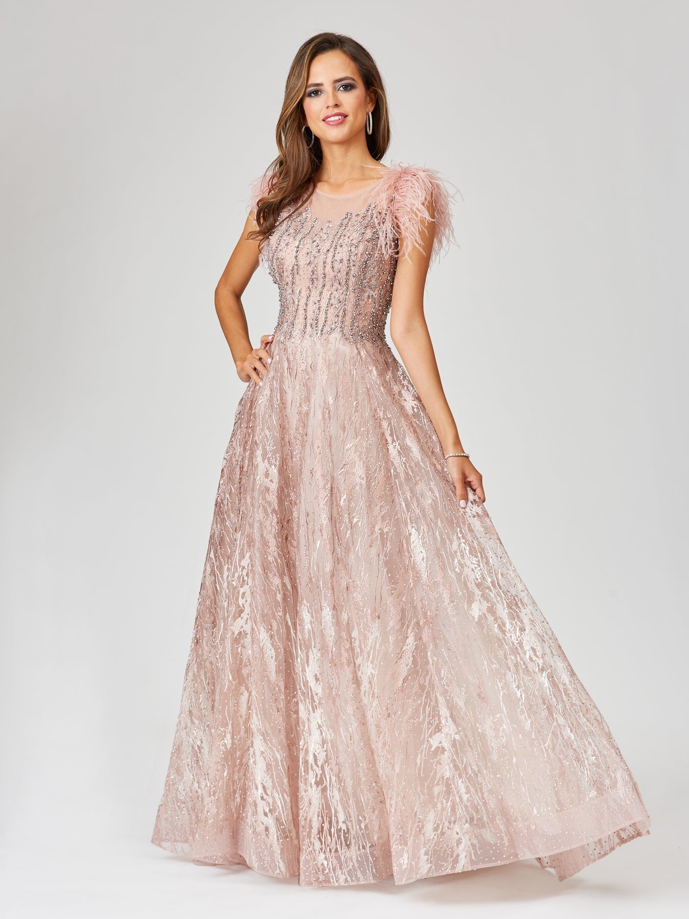 Formal Dresses Long Ball Gown Formal Lace Feather Evening Dress Blush