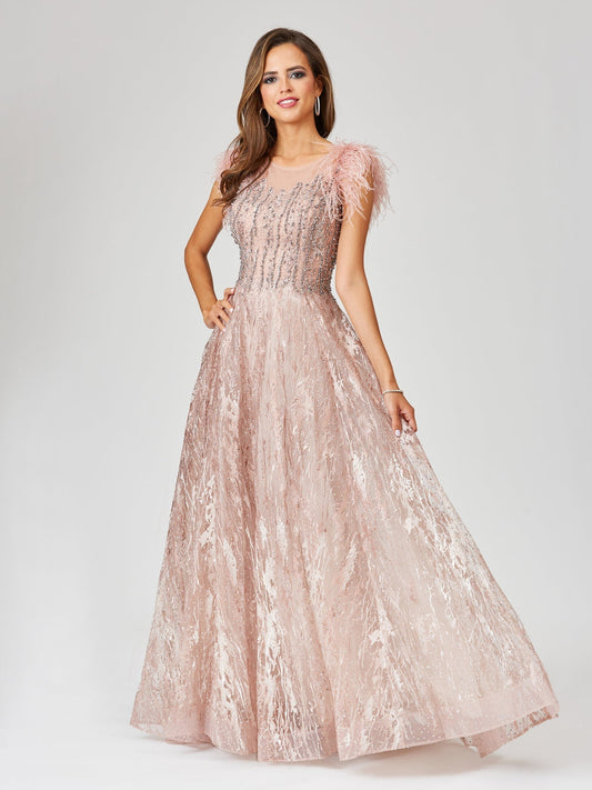 Formal Dresses Long Ball Gown Formal Lace Feather Evening Dress Blush