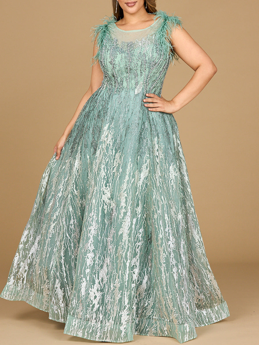 Formal Dresses Long Ball Gown Formal Lace Feather Evening Dress Sage
