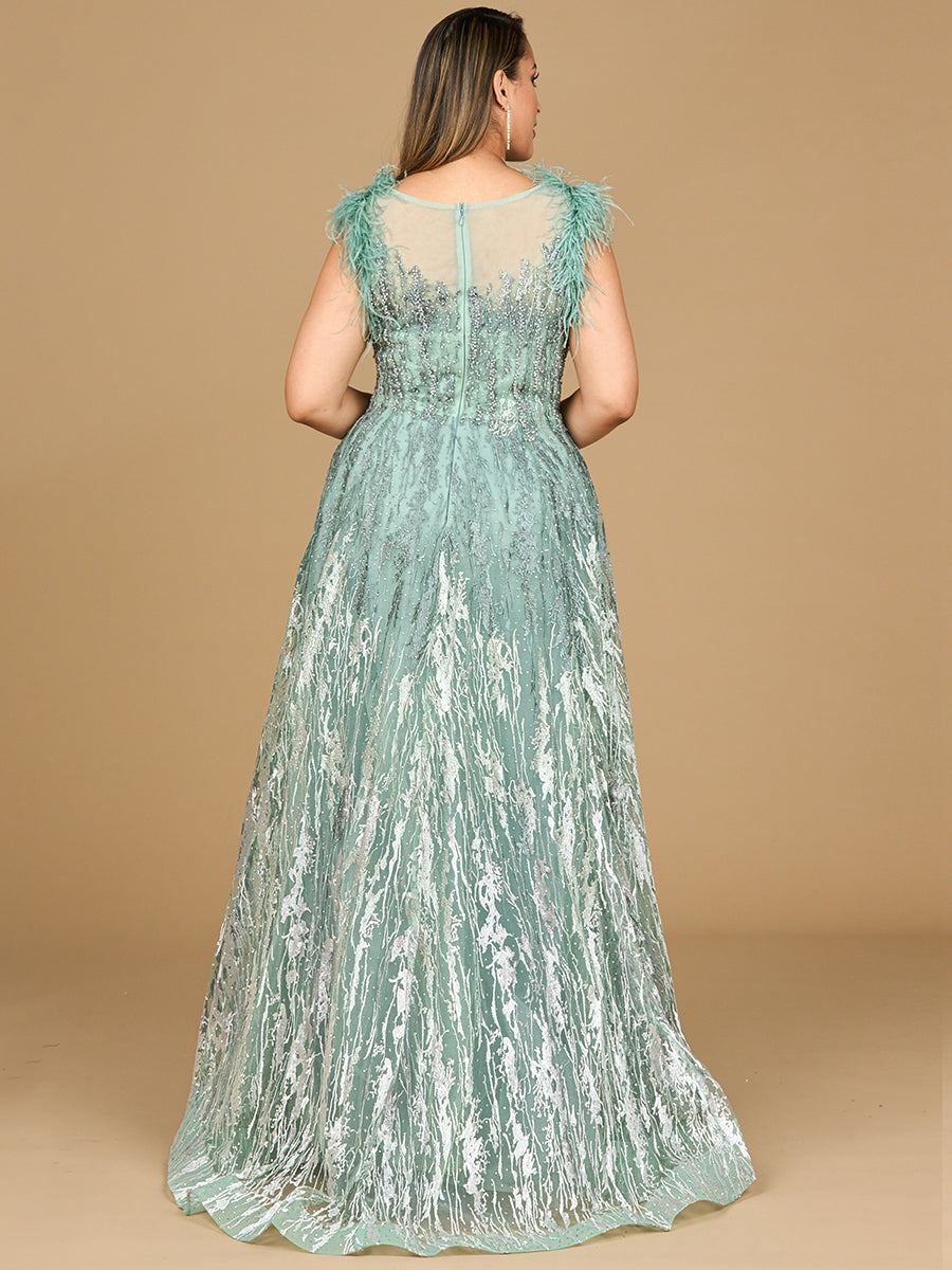 Formal Dresses Long Ball Gown Formal Lace Feather Evening Dress Sage