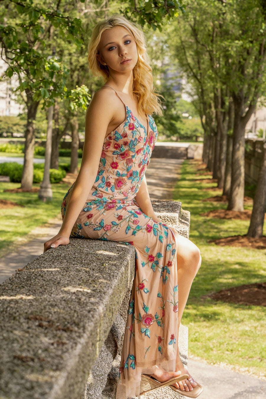 Prom Dresses Prom Long Beaded Floral Pattern Formal Evening Dress  Nude/Multi