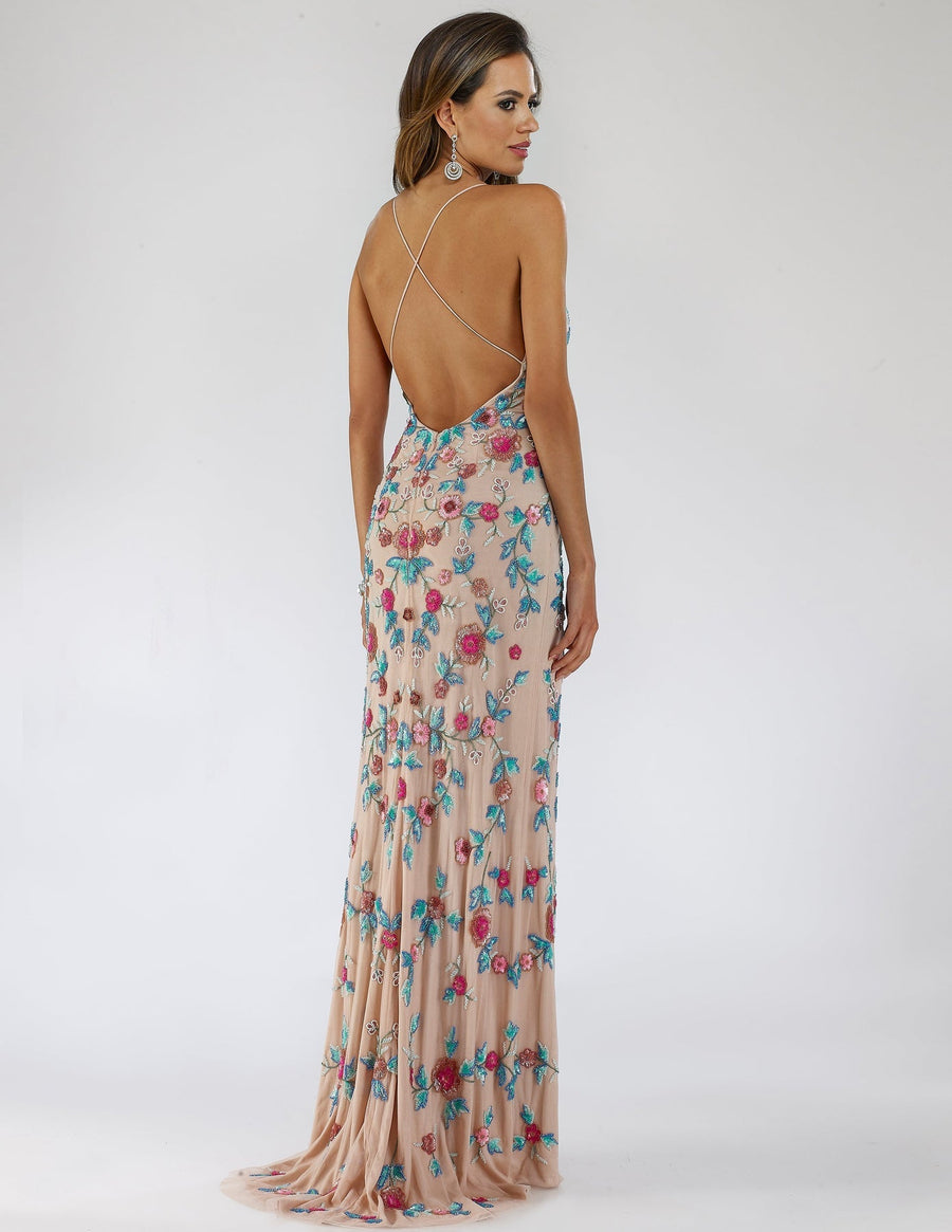 Prom Dresses Prom Long Beaded Floral Pattern Formal Evening Dress  Nude/Multi