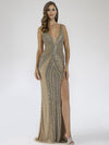 Prom Dresses Beaded High Slit Long Fitted Prom Formal Dress Nude