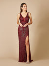 Prom Dresses Beaded Slit Long Formal Fitted Prom Dress Wine