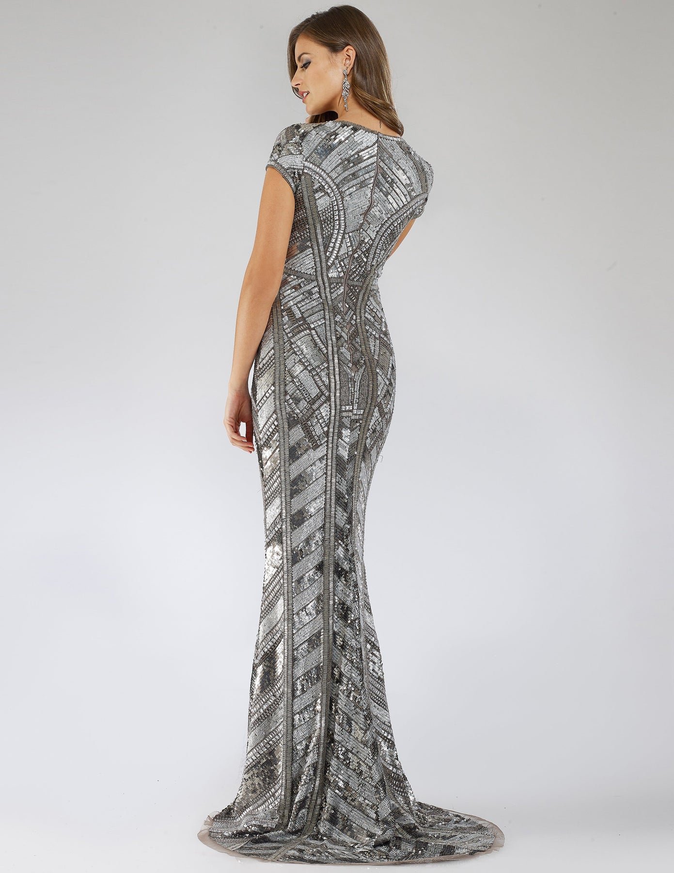 Formal Dresses Beaded Sequin Long Pattern Evening Formal Dress Platinum