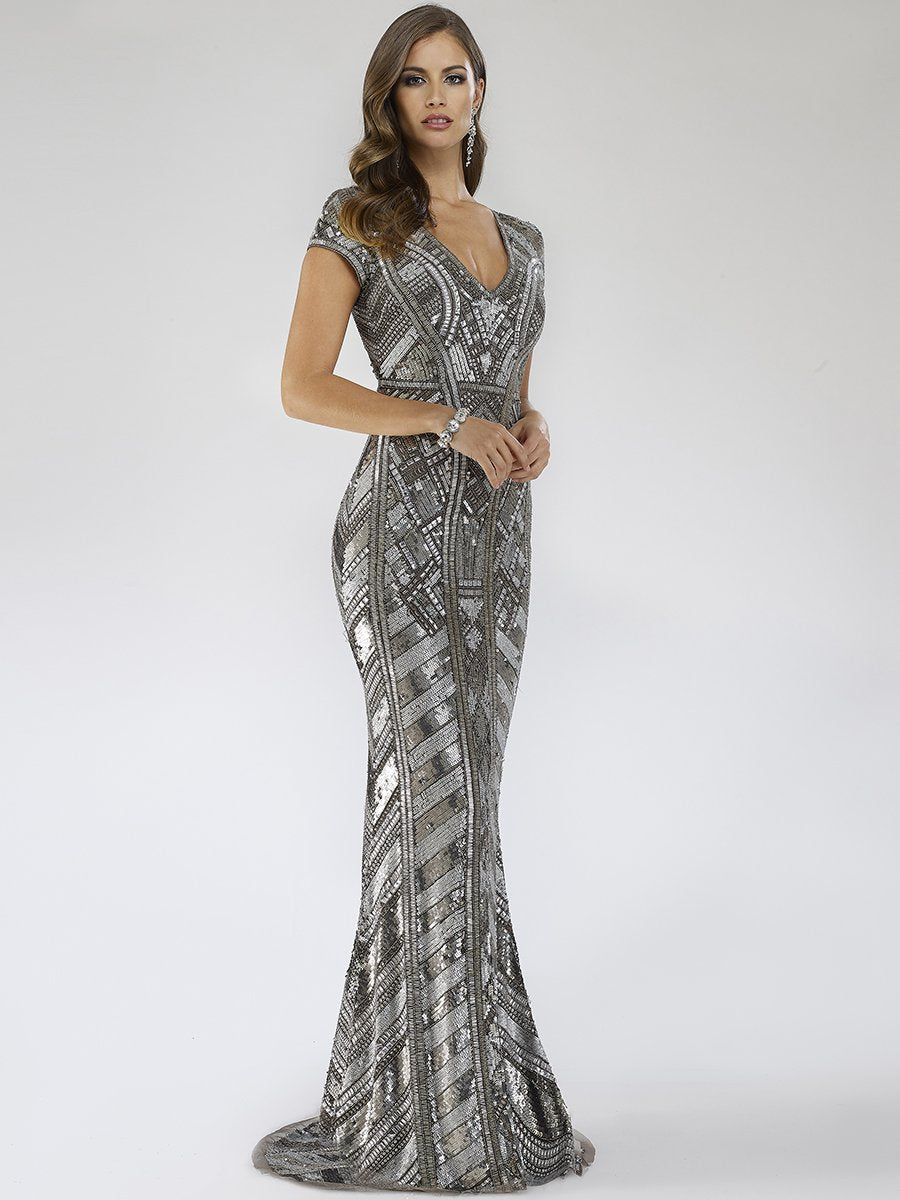 Formal Dresses Beaded Sequin Long Pattern Evening Formal Dress Platinum