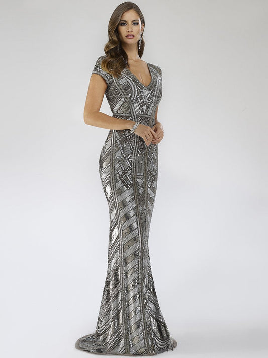 Formal Dresses Beaded Sequin Long Pattern Evening Formal Dress Platinum
