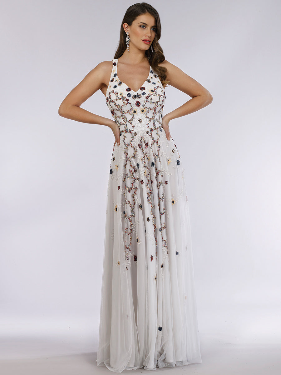 Prom Dresses Fitted Long Prom Formal Dress White/Multi