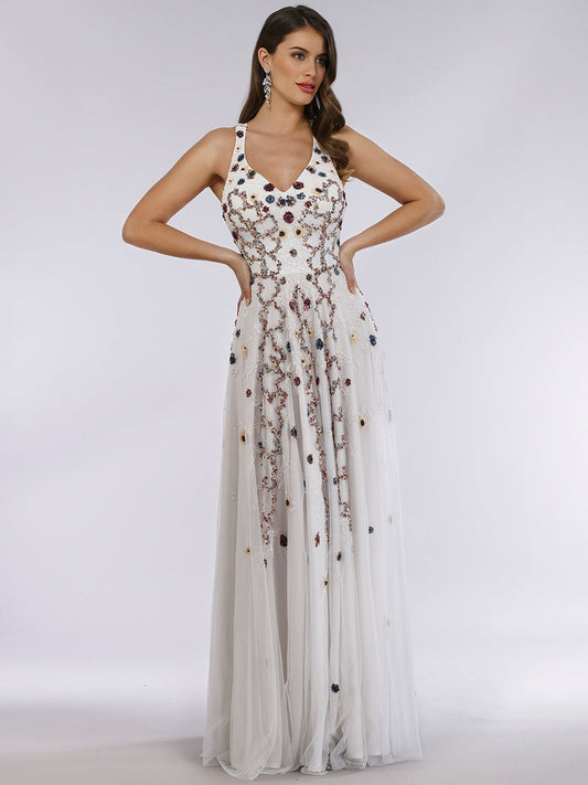 Prom Dresses Fitted Long Prom Formal Dress White/Multi