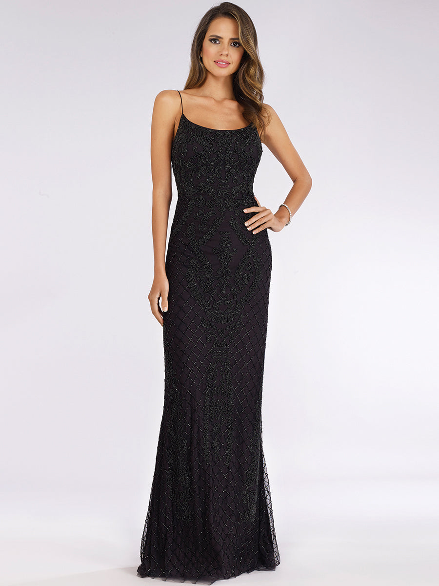 Prom Dresses Fitted Long Beaded Formal Pattern Prom Dress Black