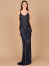 Prom Dresses Long Fitted Formal Metallic Beaded Prom Dress Navy