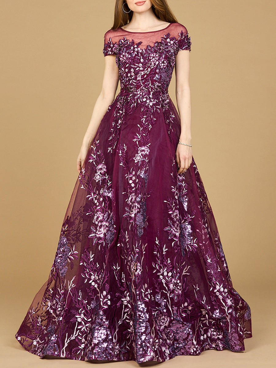 Formal Dresses Long Floral Print Formal Evening Dress Eggplant