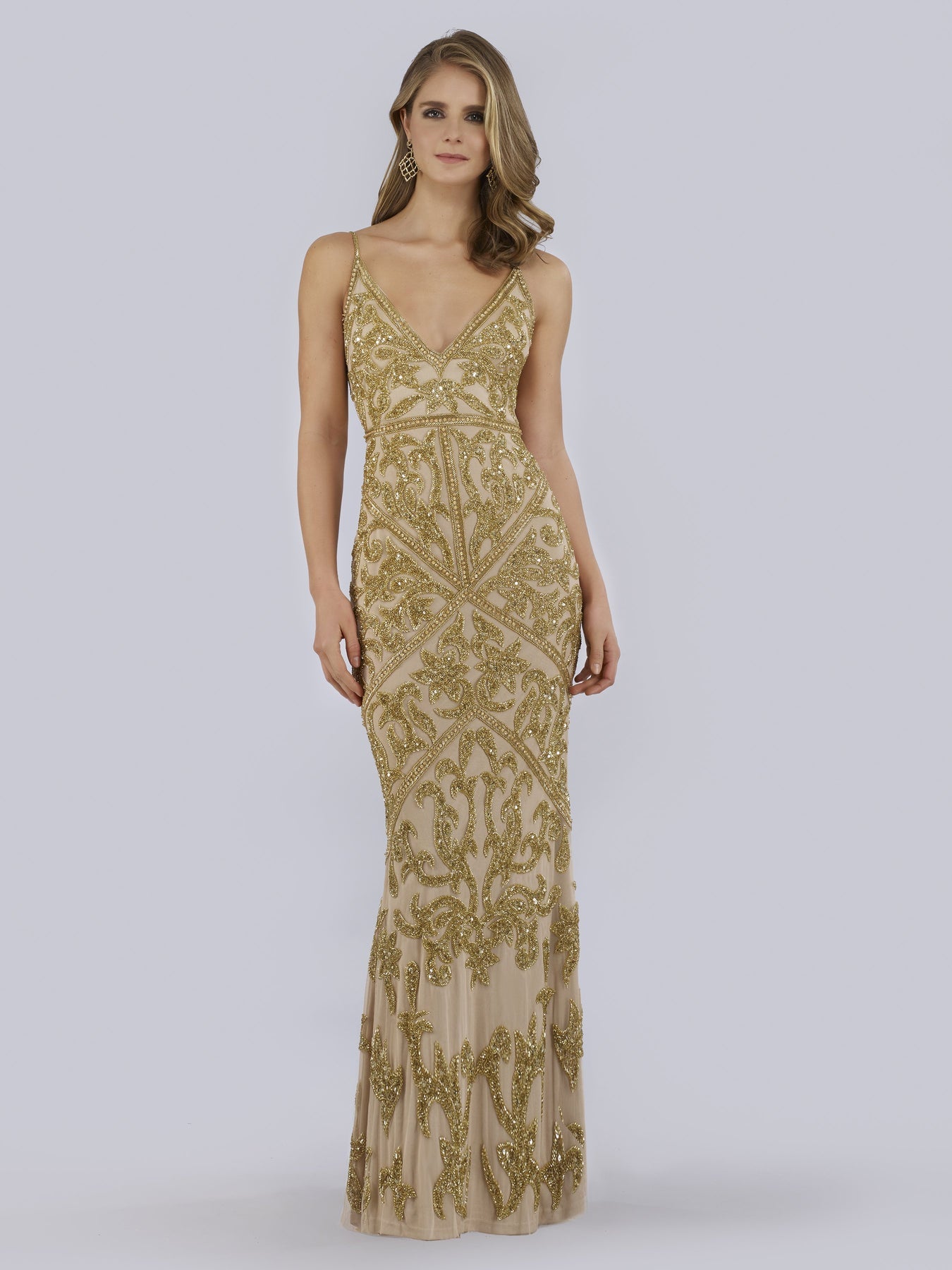 Prom Dresses Prom Fitted Long Formal Beaded Dress Gold