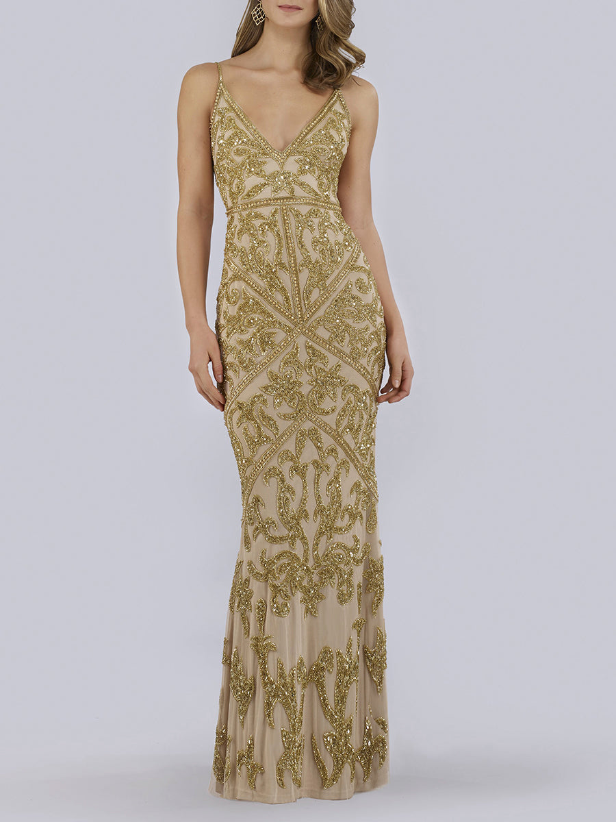 Prom Dresses Prom Fitted Long Formal Beaded Dress Gold