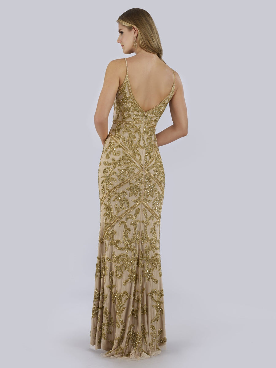 Prom Dresses Prom Fitted Long Formal Beaded Dress Gold
