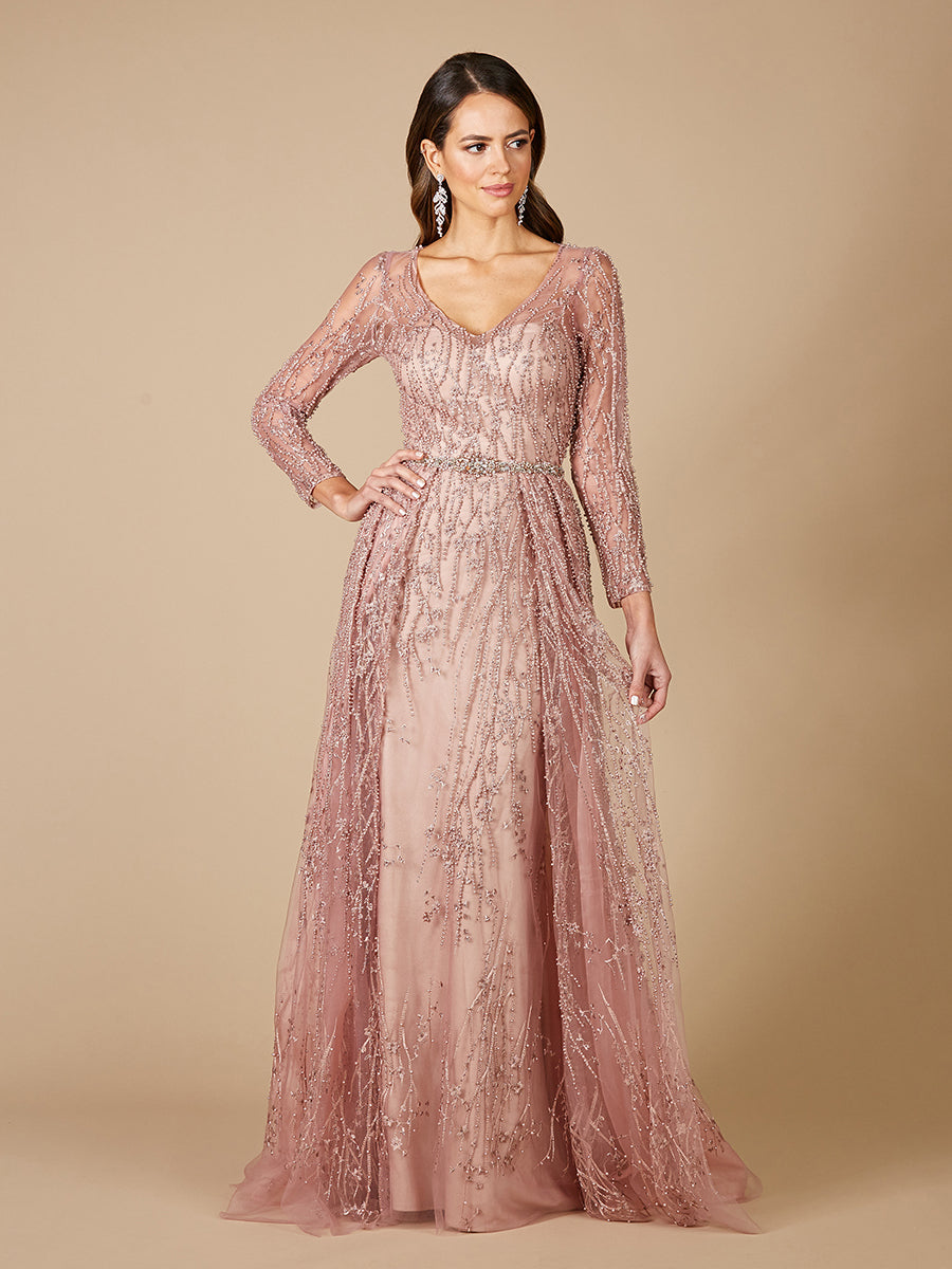 Mother of the Bride Dresses Long Lace Ball Gown Mother of the Bride Overskirt Dress Dusty Rose