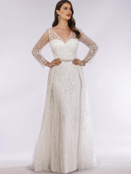 Wedding Dresses Beaded Long Wedding Lace Dress Ivory