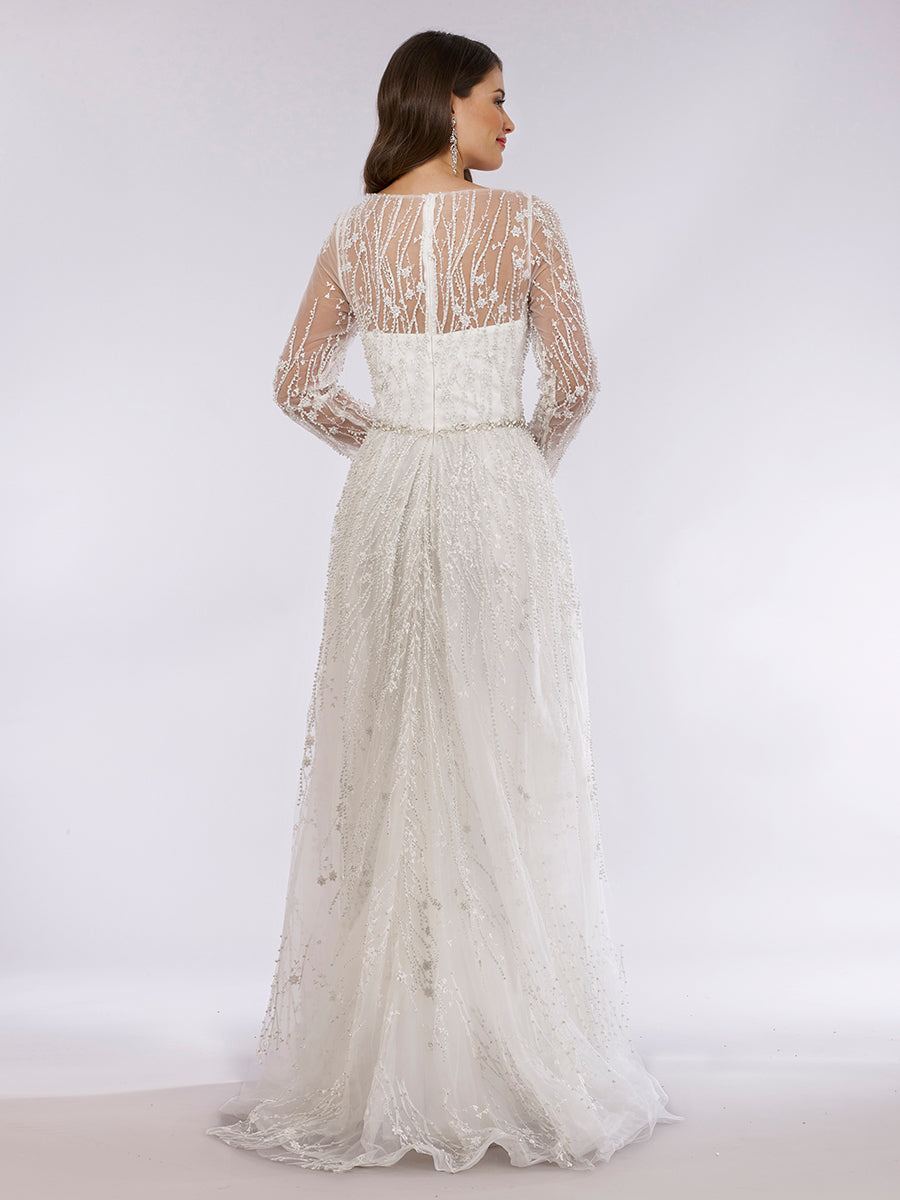 Wedding Dresses Beaded Long Wedding Lace Dress Ivory