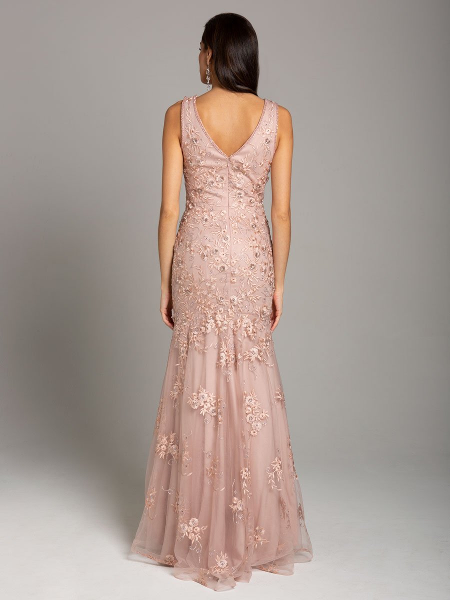 Formal Dresses Long Formal Floral Lace Applique Evening Dress Blush