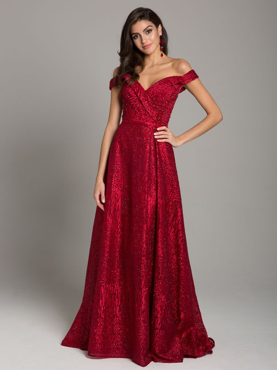 Prom Dresses Formal Long Prom Lace A Line Dress Dark Red