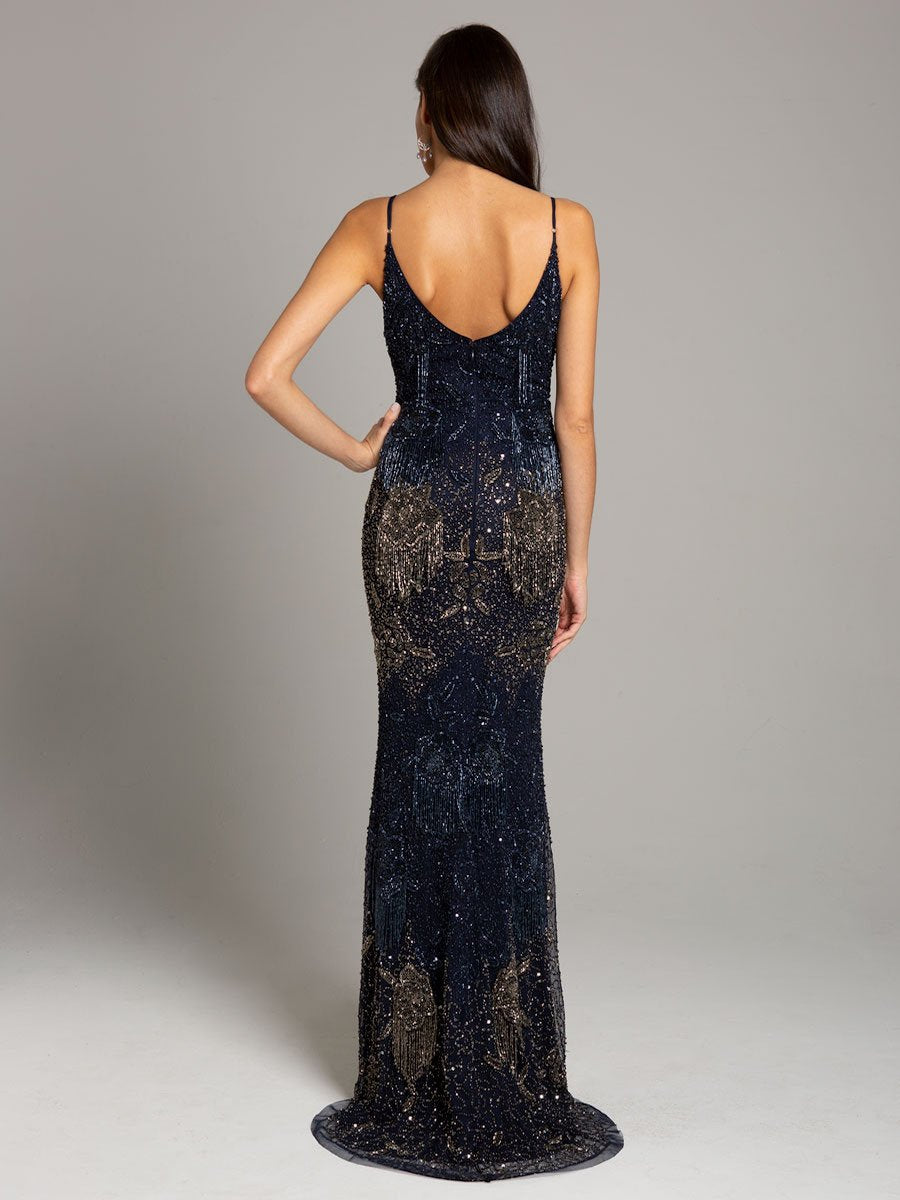 Prom Dresses Long Formal Beaded Fringe Prom Dress Navy