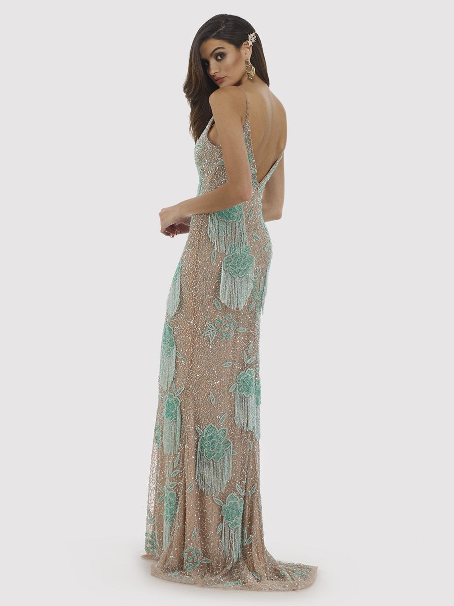 Prom Dresses Long Formal Beaded Fringe Prom Dress Nude/Mint