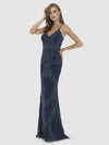 Prom Dresses Beaded Long Formal Fitted Prom Dress Dark Blue